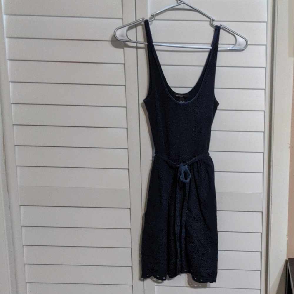 Navy eyelet Mango dress w/ matching belt